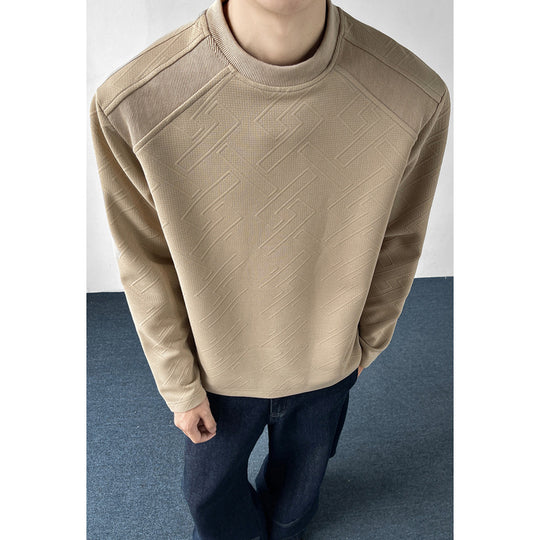 Herren Strukturiertes Langarmshirt mit Stehkragen und geometrischem Reliefmuster Shop Nory