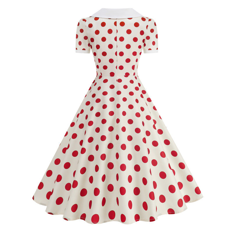 Damen Retro Maxikleid mit Kragen und Punkten