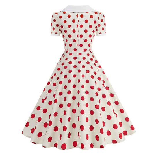 Damen Retro Maxikleid mit Kragen und Punkten