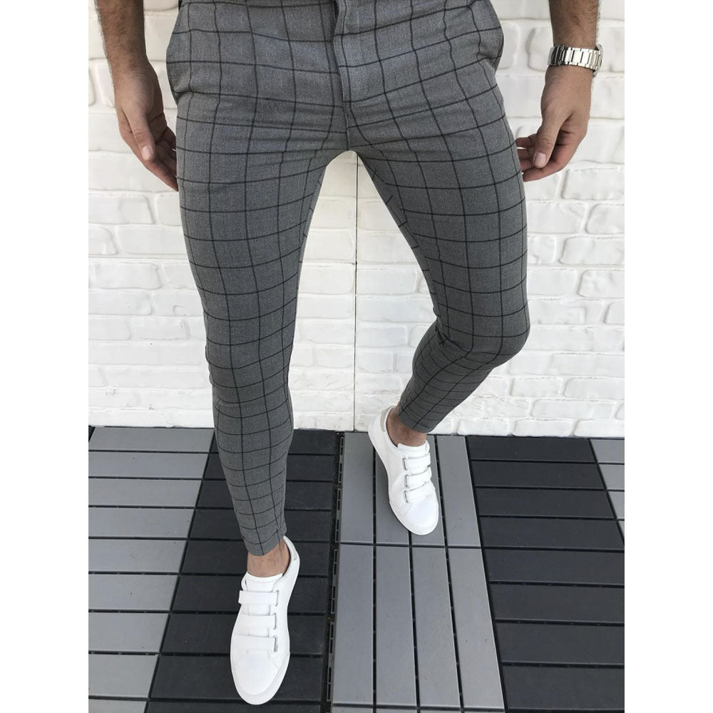 Herren Karierte Anzughose im Slim Fit Stil