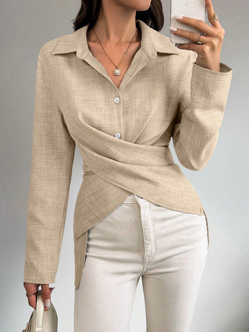 Damen Wickelbluse mit Hemdkragen und asymmetrischem Saum Shop Nory