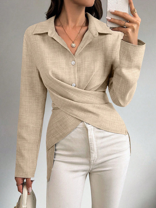 Damen Wickelbluse mit Hemdkragen und asymmetrischem Saum Shop Nory