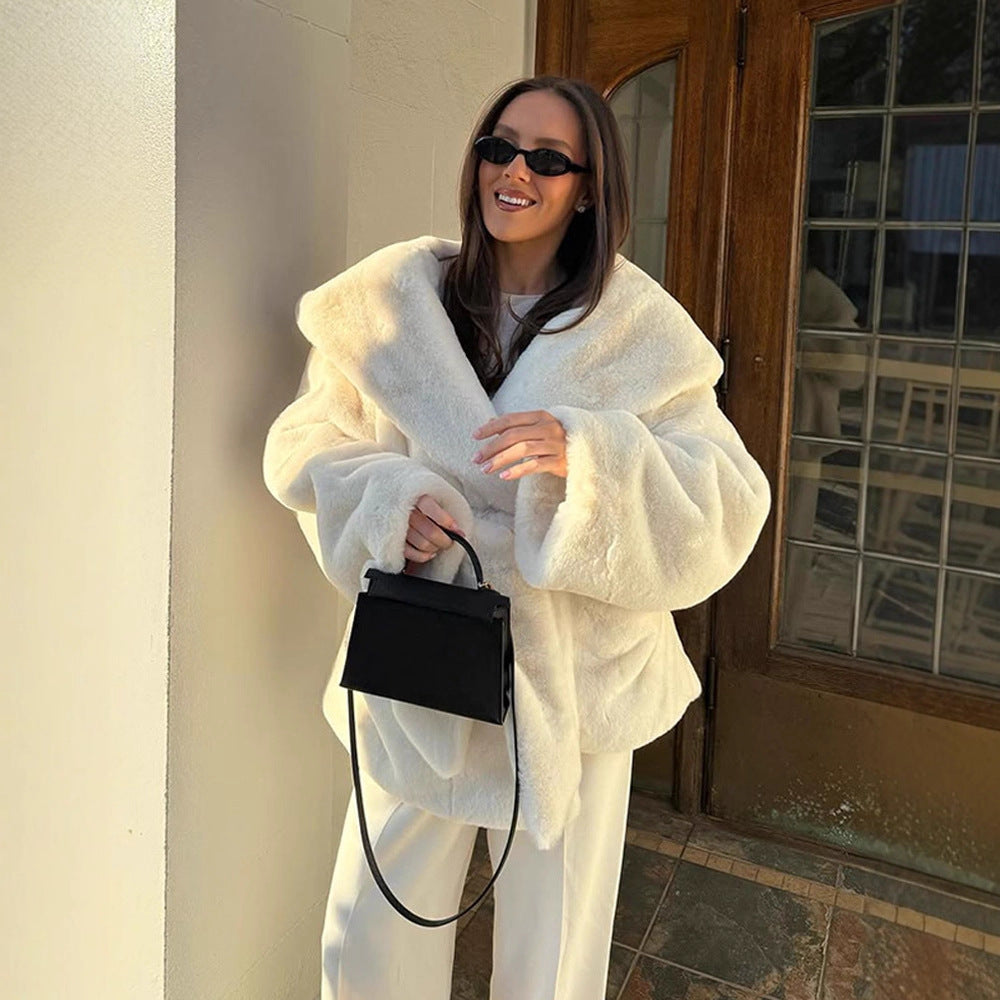 Damen Oversize Teddy-Mantel mit extragroßem Schalkragen und Wickelgürtel Shop Nory