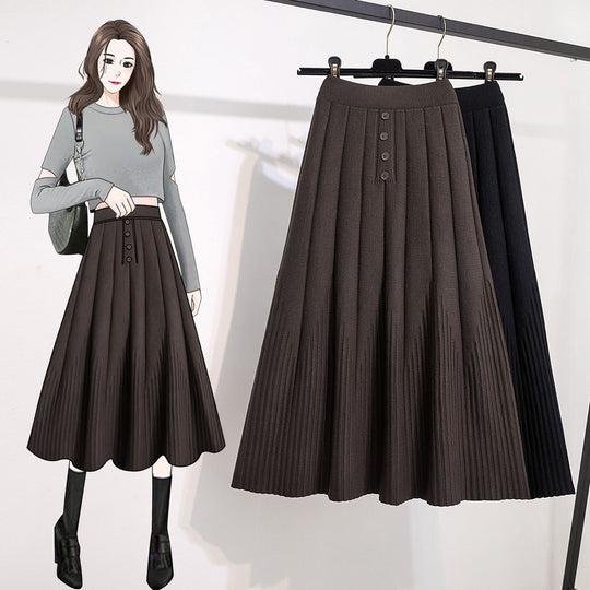 Damen Eleganter Plissee-Rock mit Knopfdetails Shop Nory