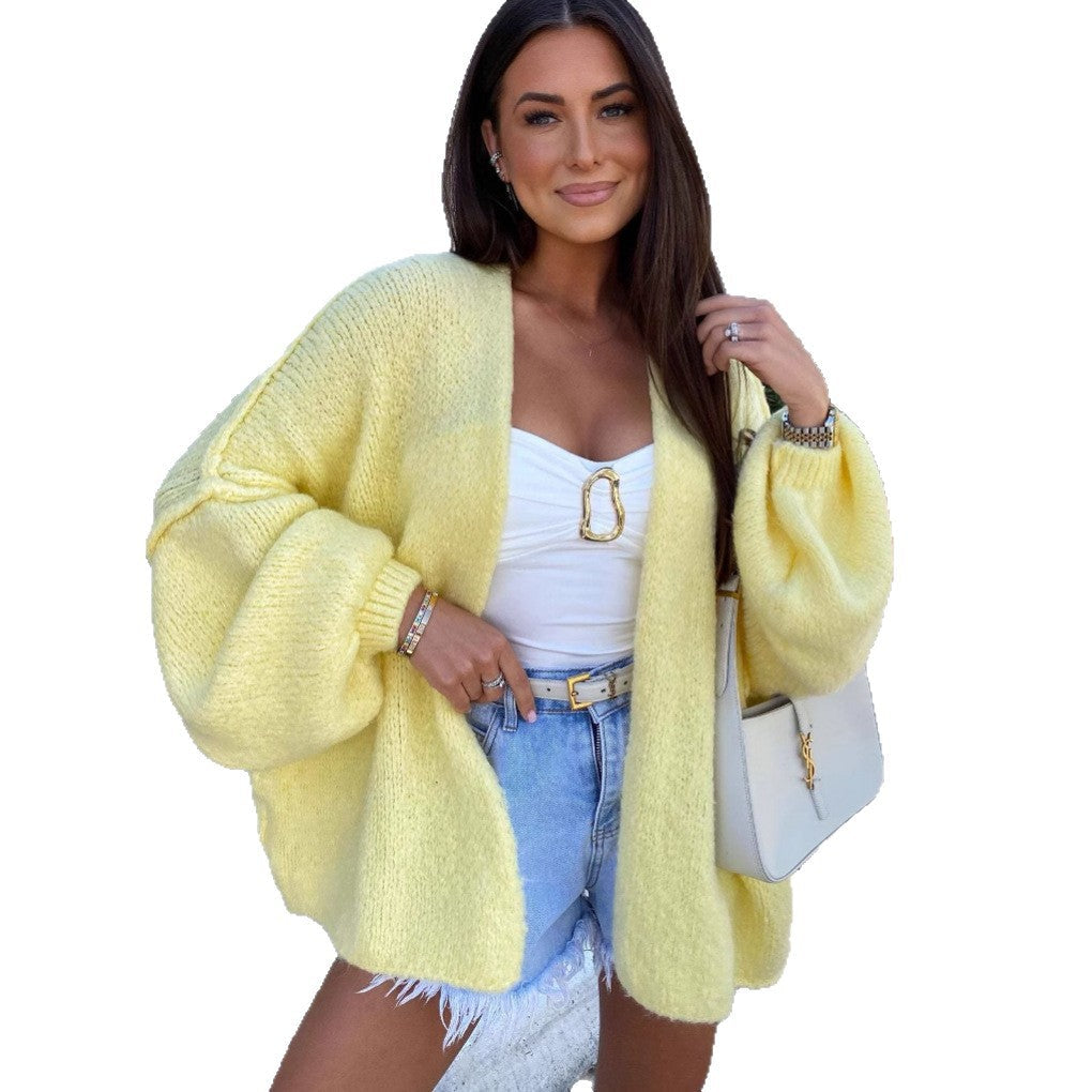 Damen oversized Strickjacke mit lässigen Ballonärmeln und strukturiertem Material
