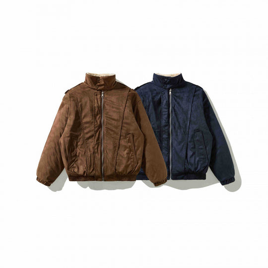 Herren Veloursleder-Optik Bomberjacke mit hohem Stehkragen und Teddyfutter Shop Nory