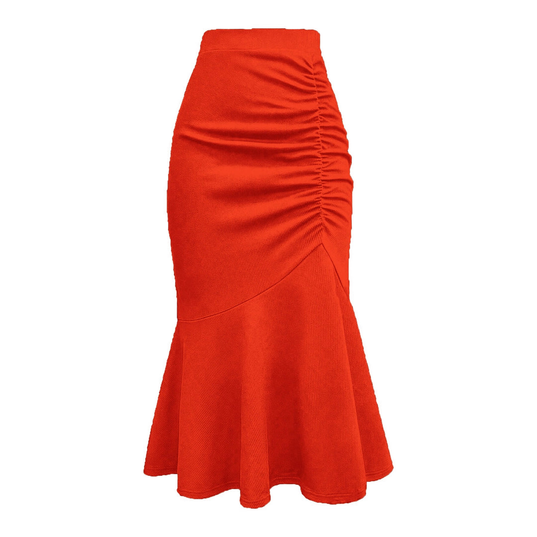 Damen Taillierter Midirock mit seitlicher Raffung und ausgestelltem Volant-Saum Shop Nory