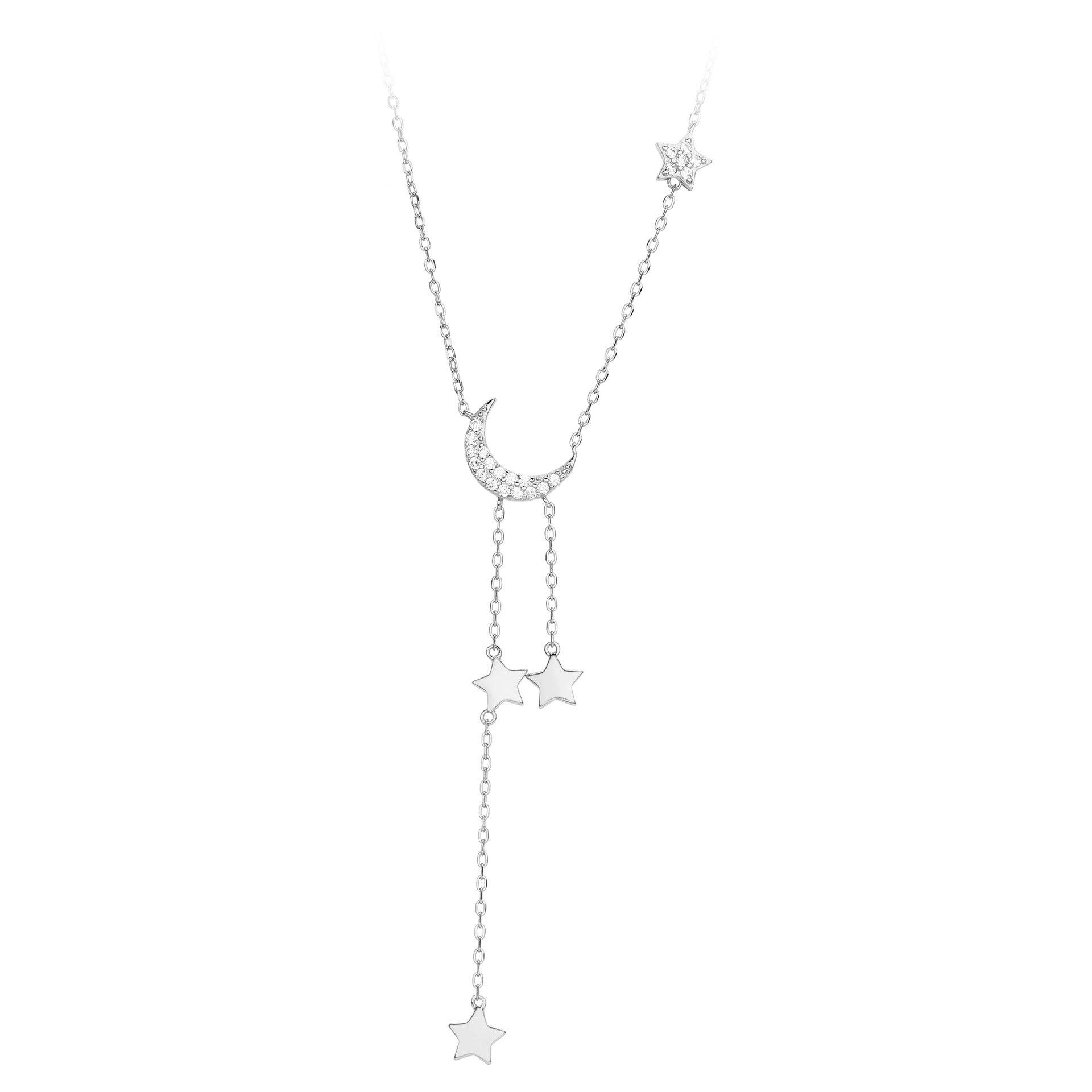 Damen Halskette mit funkelndem Mond- und Sternenmotiv aus hochwertigem 925 Sterling Silber Shop Nory