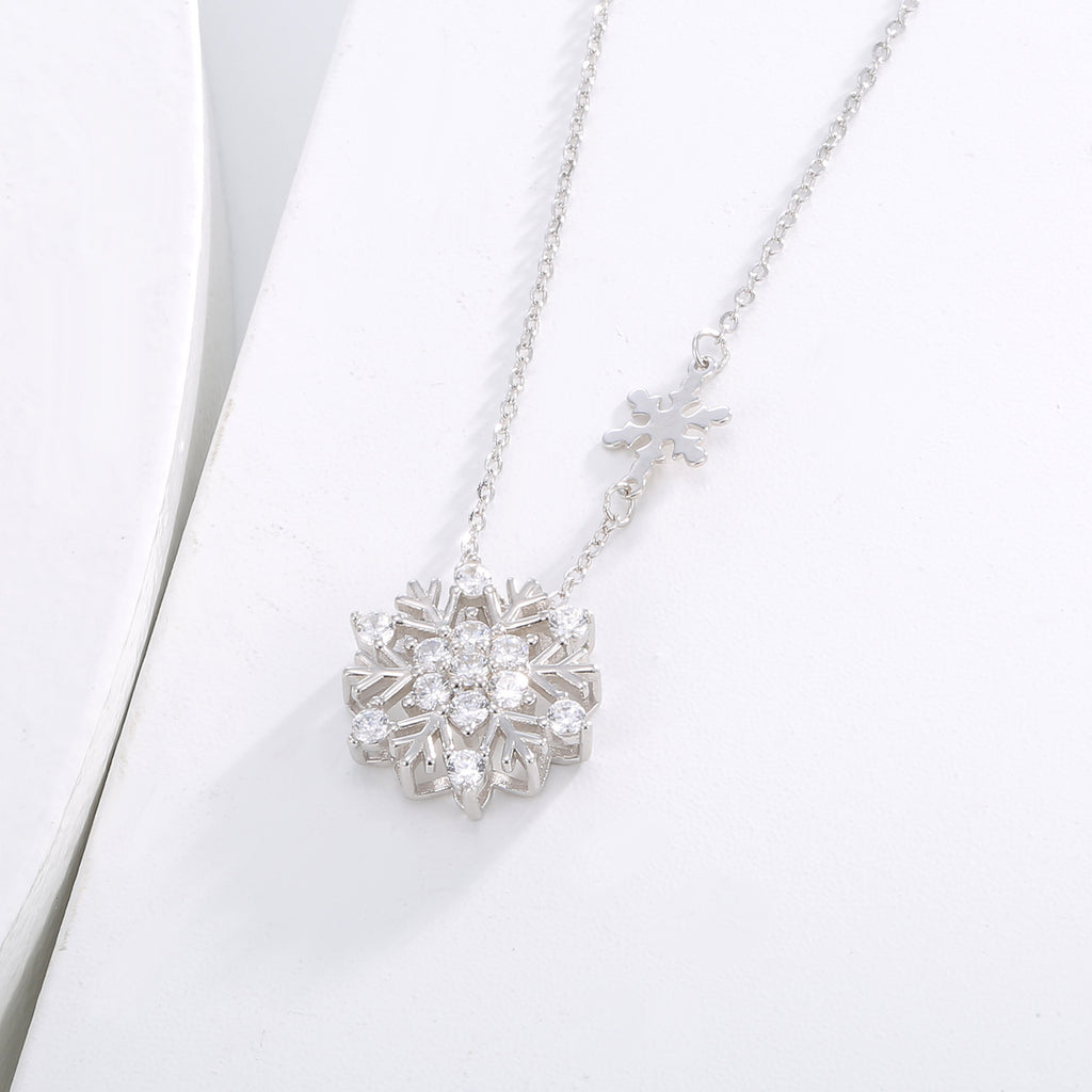 Damen elegante Halskette mit filigranem Schneeflocken-Anhänger und funkelnden Zirkonia Shop Nory
