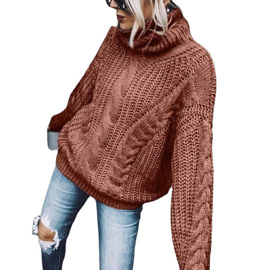 Damen nan Oversized Strickpullover mit grobem Zopfmuster und Rollkragen Shop Nory