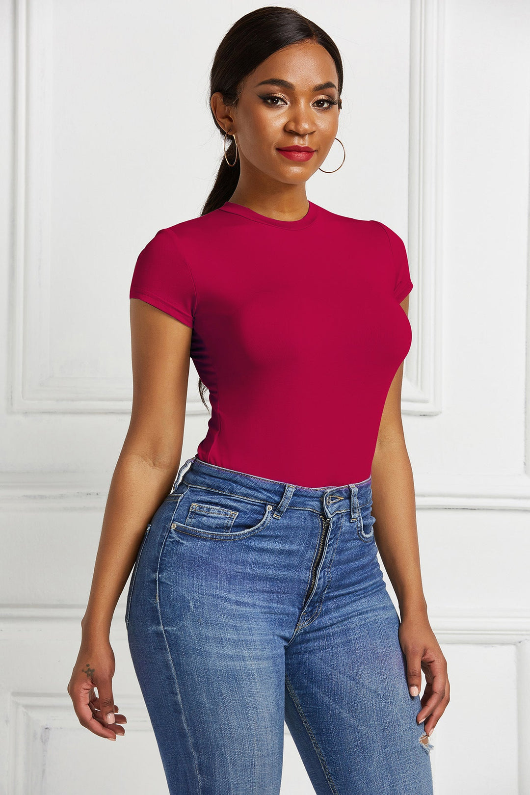 Damen figurbetonter Kurzarm-Bodysuit