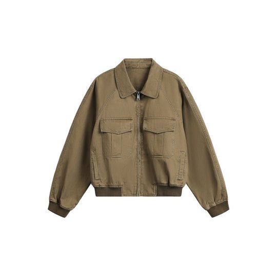 Damen Kurz geschnittene Boxy-Blousonjacke aus Baumwollmix mit Pattentaschen und durchgehendem Reißverschluss Shop Nory