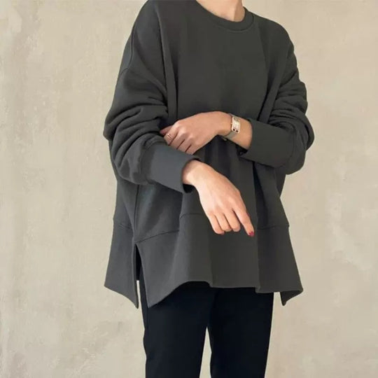 Damen Boxy-Sweatshirt mit verlängerter Saumblende, seitlichen Schlitzen und Raglanärmeln Shop Nory