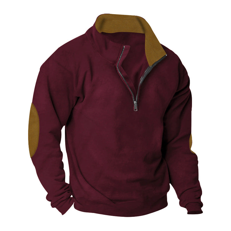 Herren nan Halbzip-Sweatshirt mit Stehkragen, Kontrastkragenfutter und Ellbogenpatches Shop Nory