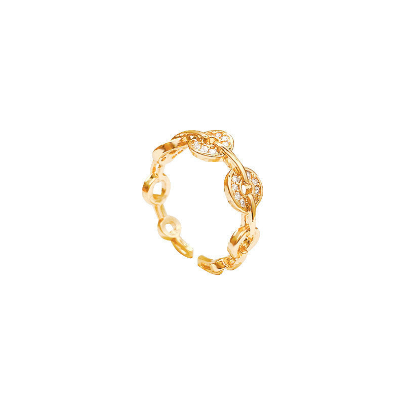 Damen Glänzender Ring mit Kettendesign und funkelnden Zirkonia Shop Nory