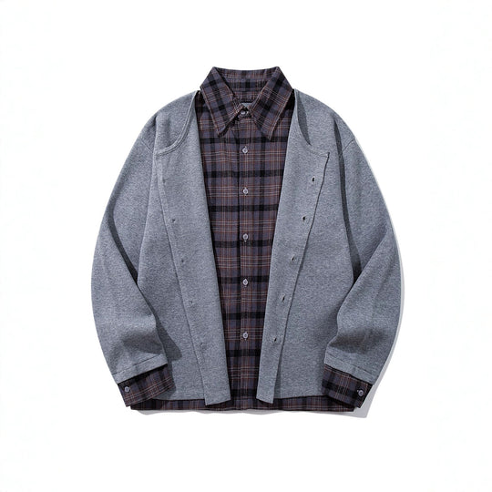 Herren Karierter Flanellhemd-Layer mit offenem Strickcardigan Shop Nory