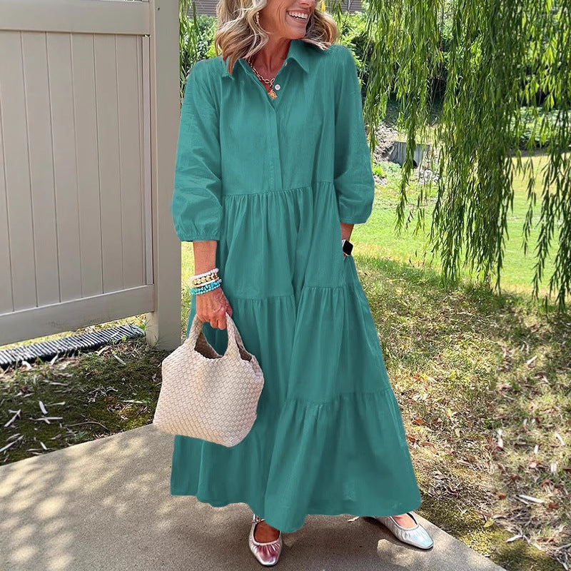 Lässiges Einfarbiges Patchworkkleid mit Reverstasche