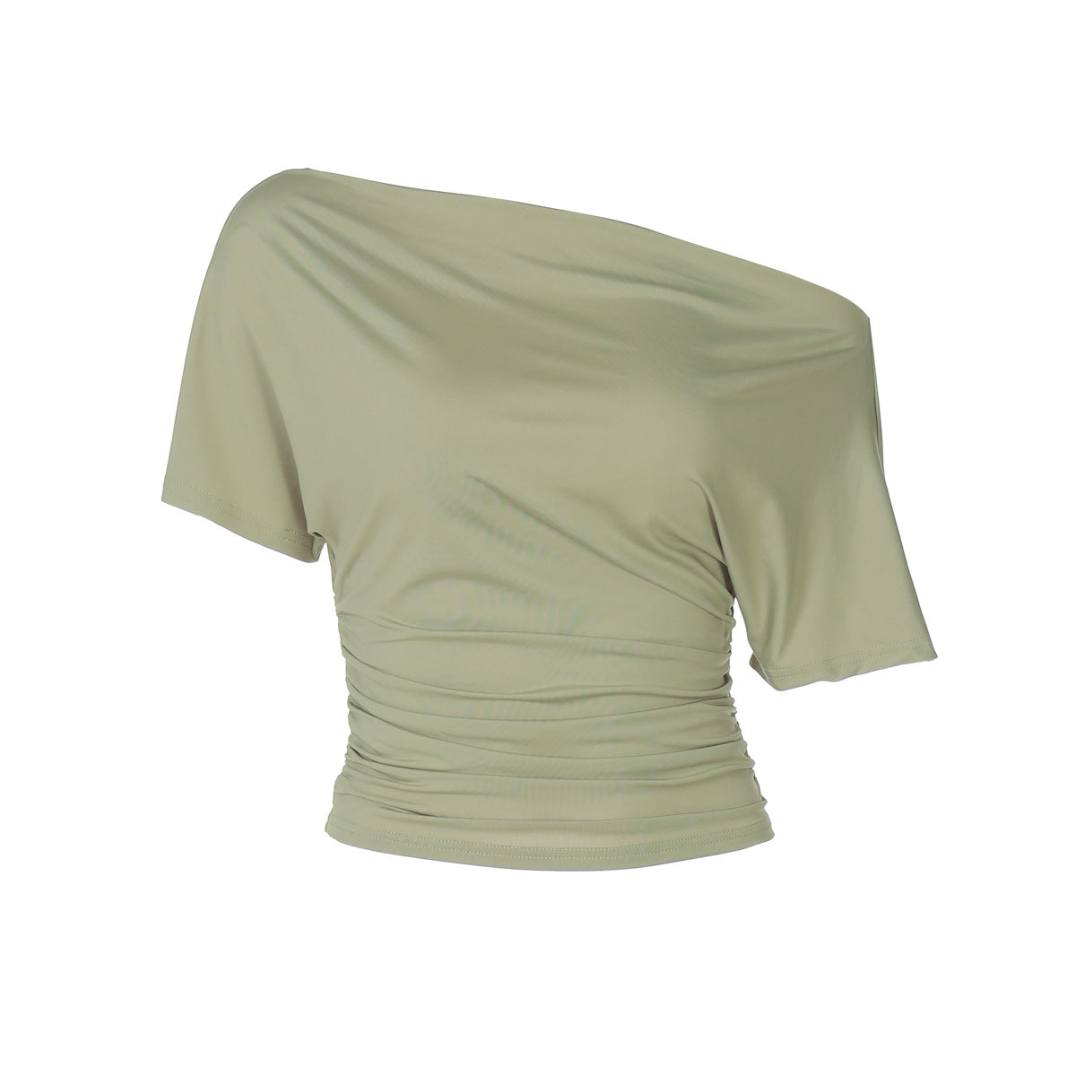 Damen Oberteil mit asymmetrischem Ausschnitt und Raffung Shopnory