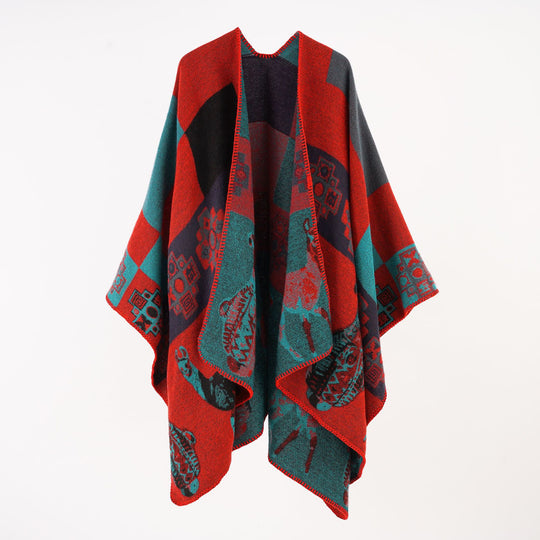 Damen Oversize-Jacquard-Capeponcho mit ornamentaler Webstruktur Shop Nory