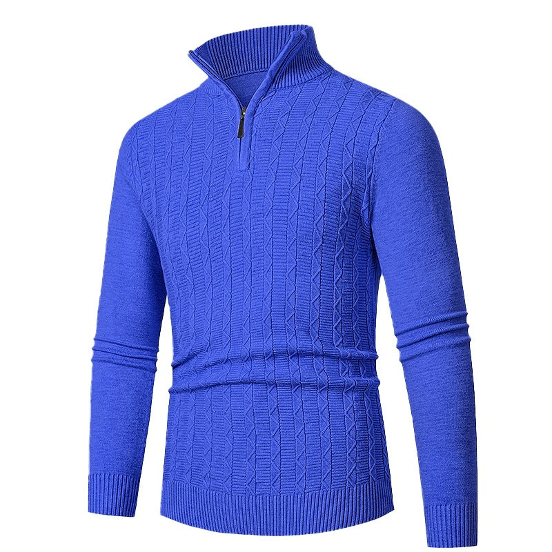 Herren Enganliegender Halbzip-Strukturpullover aus Merino‑Mix mit Zopfmuster und Stehkragen Shop Nory