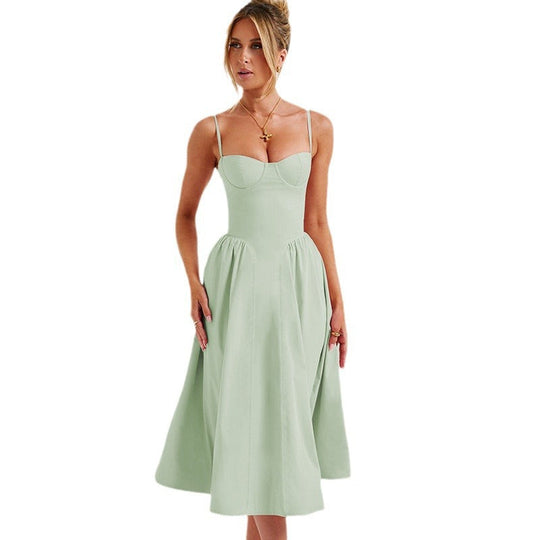 Damen Midikleid mit elegantem Bustier-Oberteil und fließendem Rock