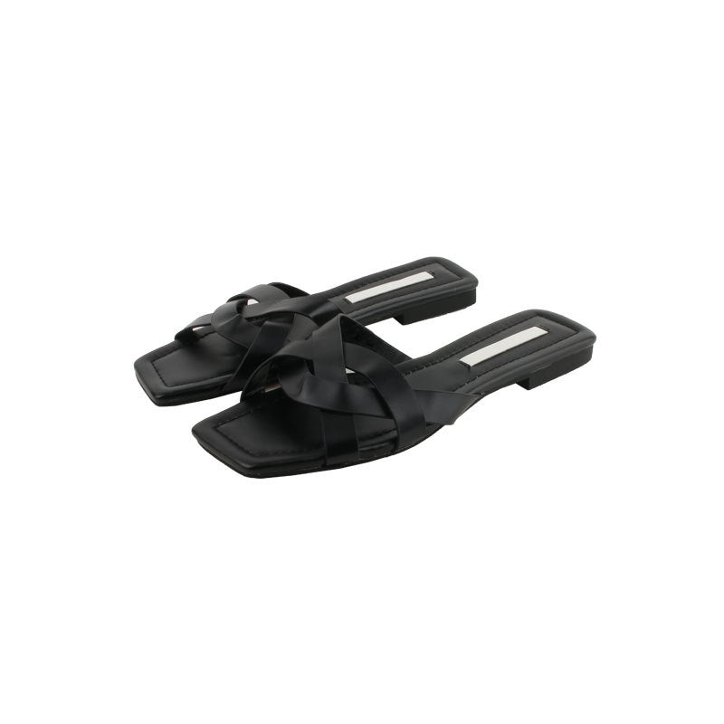 Damen elegante Riemensandalen mit modernem Kreuzdesign und flacher Sohle