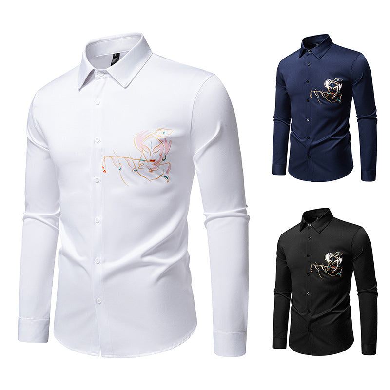 Herren Slim-Fit Businesshemd mit aufwendiger Bruststickerei und Kentkragen Shop Nory