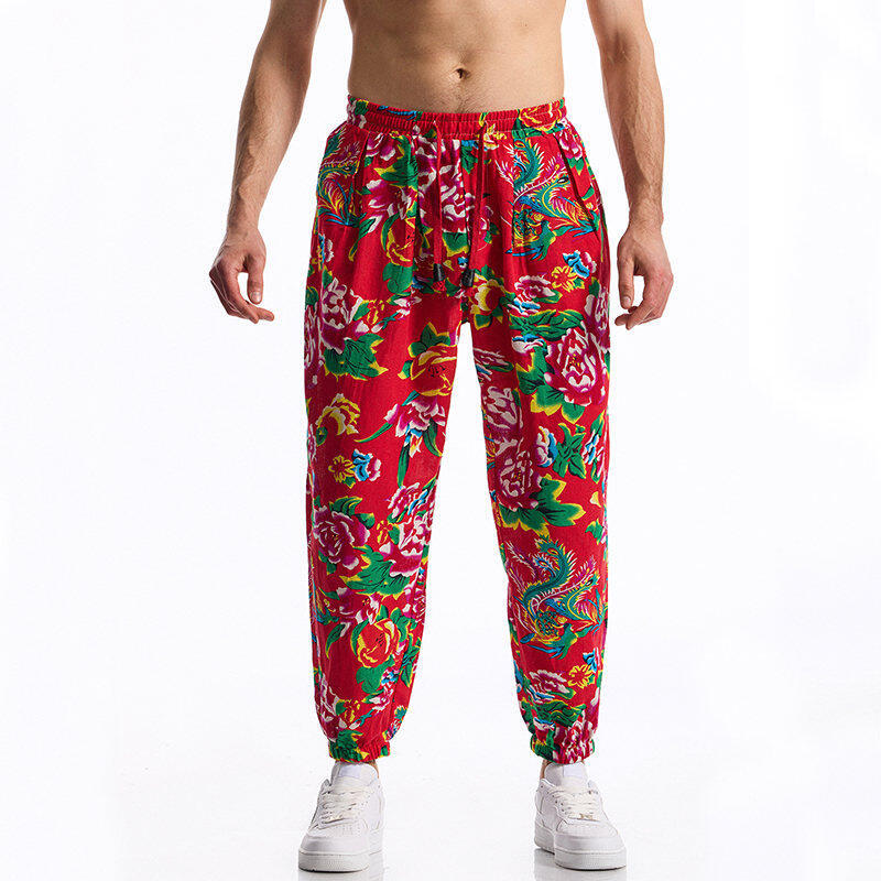 Herren lässige Haremshose mit buntem Blumenmuster und Gummizug