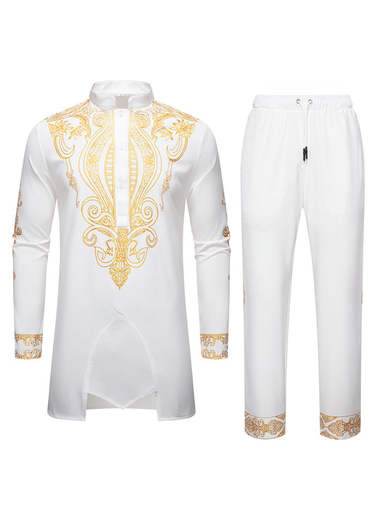 Herren Tunika Anzug mit Stehkragen und ornamentaler Goldapplikation Shop Nory