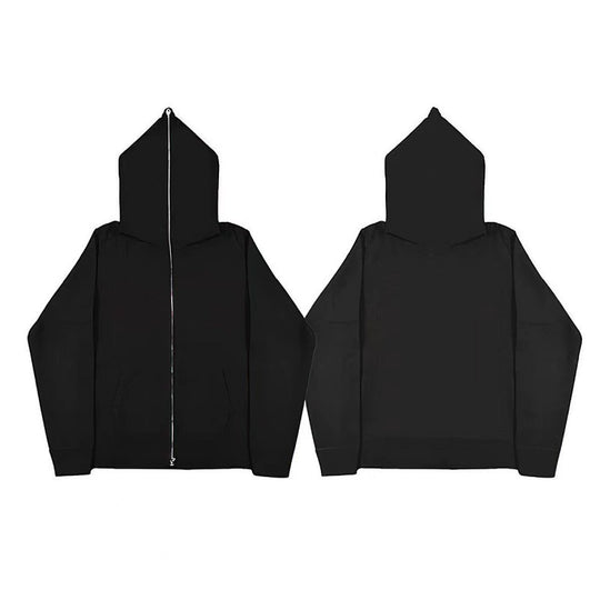 Unisex nan minimalistisch strukturierter Kapuzenzipper mit spitzer Kapuze, Kängurutasche und verstärkten Bündchen Shop Nory