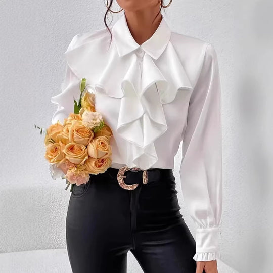 Damen Elegante Rüschenbluse mit Volants, Hemdkragen und Manschetten Shop Nory
