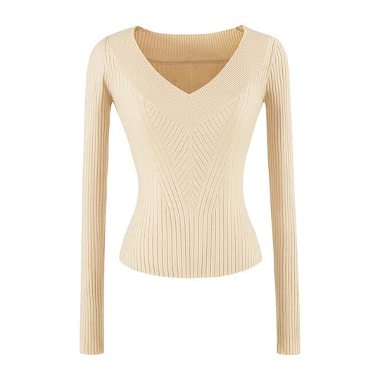 Damen Taillierter Rippstrick-Pullover mit V-Ausschnitt und formgebender Struktur Shop Nory