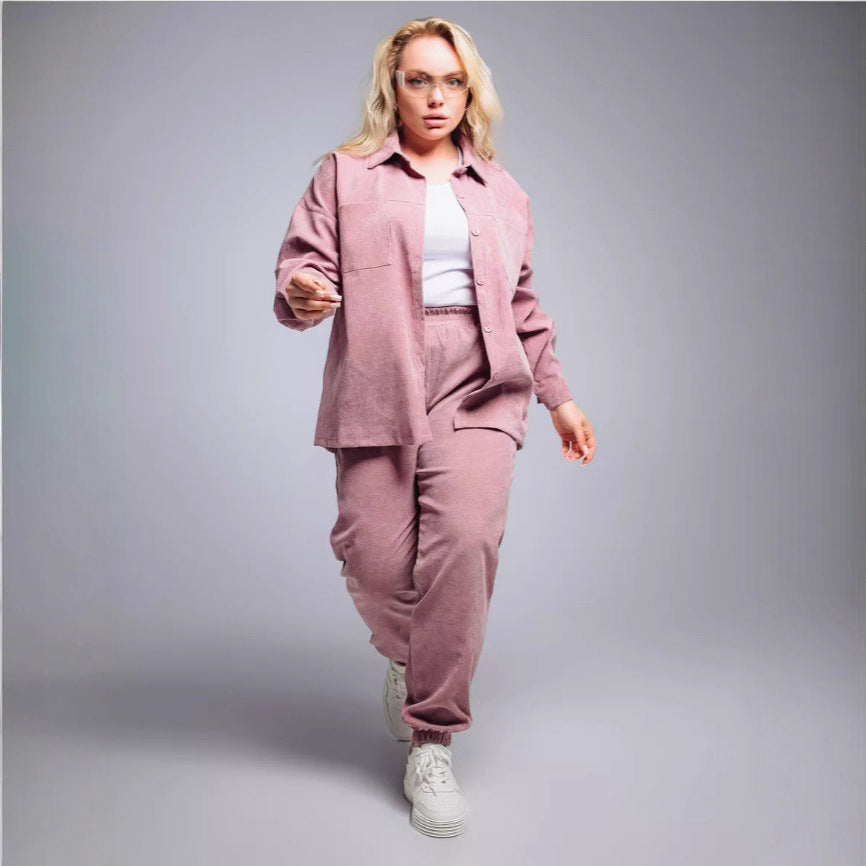 Damen nan Oversized-Cord-Set mit Hemdjacke und Gummizug-Jogpant Shop Nory