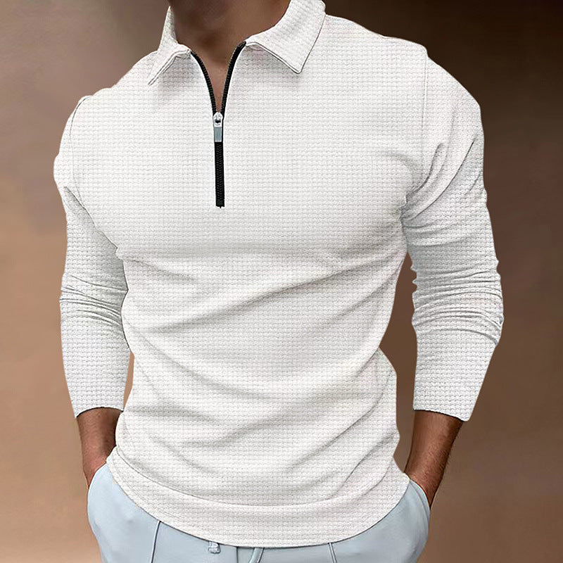 Herren Feines Waffelstrick-Halbzip-Polo mit Kentkragen & Langarm Shop Nory