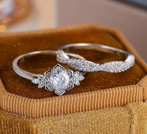 Damen Ring set mit floralem Design und funkelnden Zirkonia Shop Nory