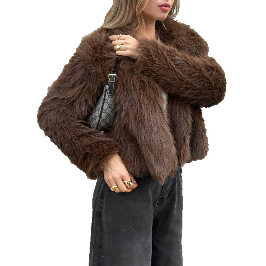 Damen nan kurzer Faux‑Fur‑Mantel mit breitem Stehkragen, dichter Flor und wärmender Innenfütterung Shop Nory
