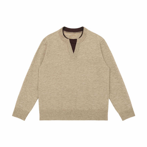Unisex Grobgestrickter Pullover mit V-Notch Ausschnitt und kontrastierter Innenblende Shop Nory