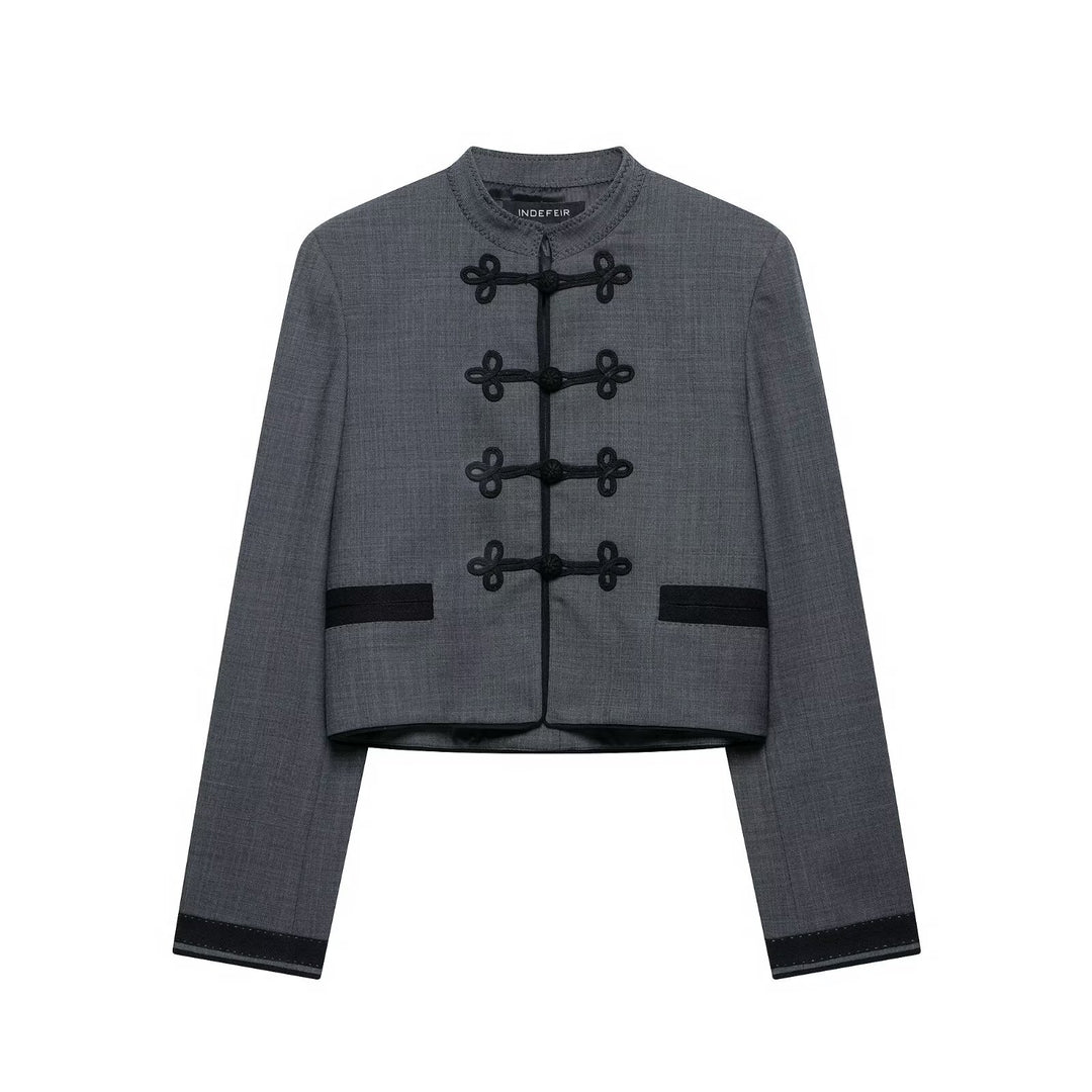 Damen Kurze Jacke im Mandarinstil mit Zierknotenverschluss und taillierter Silhouette Shop Nory