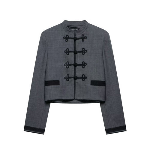 Damen Kurze Jacke im Mandarinstil mit Zierknotenverschluss und taillierter Silhouette Shop Nory