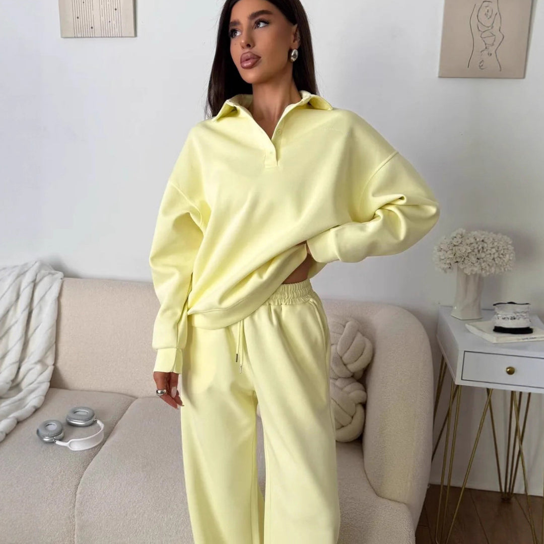 Damen weites Polo-Lounge-Set mit elastischem Tunnelzugbund und Wide‑Leg-Jogginghose Shop Nory