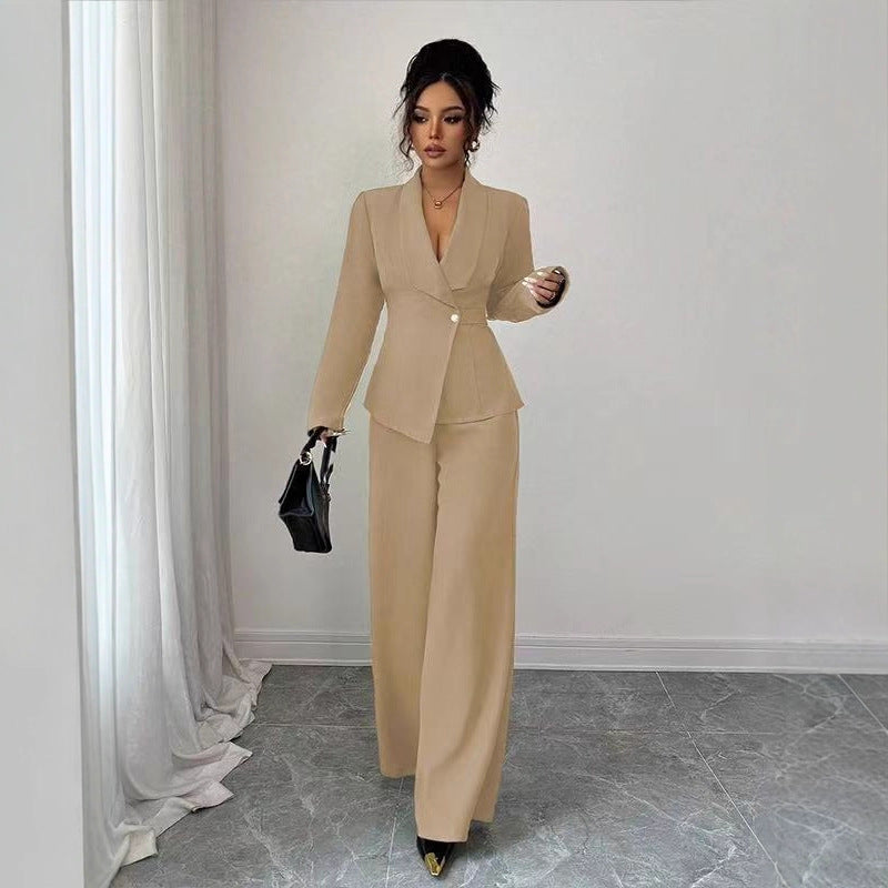 Damen tailliertes Hosenanzug-Set mit asymmetrischem Blazer und weitem Bein Shop Nory