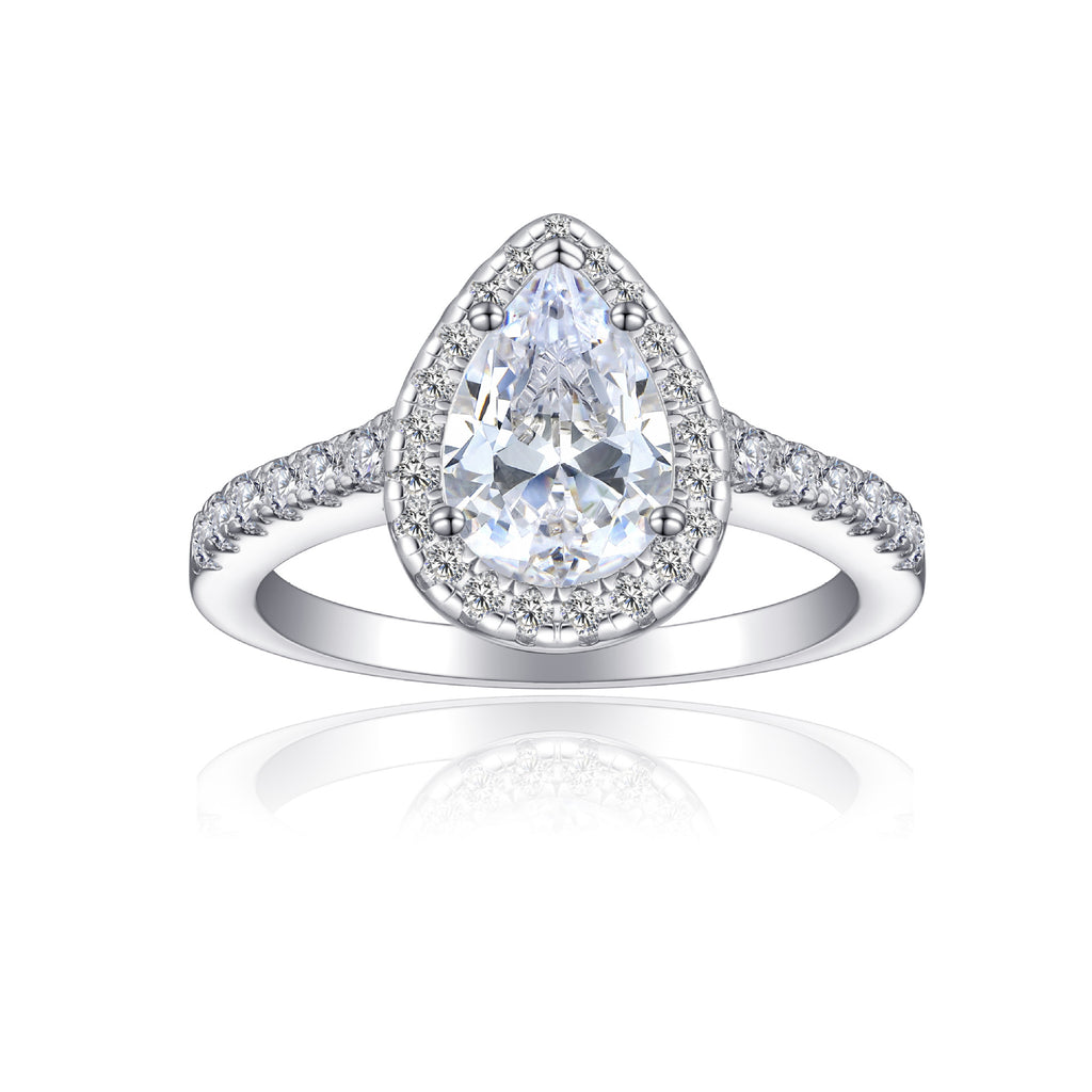 Damen eleganter Tropfenring mit funkelndem aquablauem Hauptstein und Zirkonia-Besatz Shop Nory