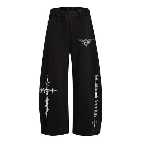 Damen Weite Lounge-Hose im Palazzo-Stil mit Elastikbund und Gothic-Print Shop Nory