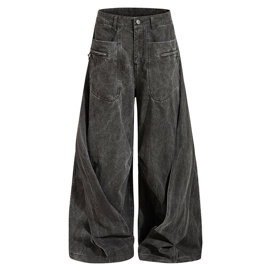 Damen Weite Drapierte Culotte-Cargohose mit hoher Taille und Zip-Taschen Shop Nory