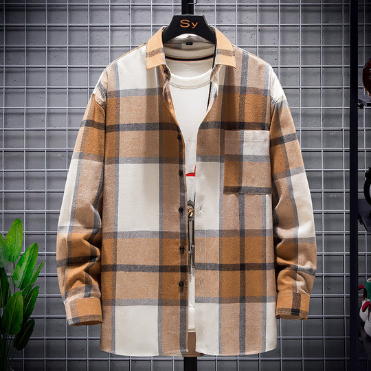 Herren karierte Flanell-Hemdjacke im Oversize-Schnitt mit aufgesetzter Brusttasche Shop Nory