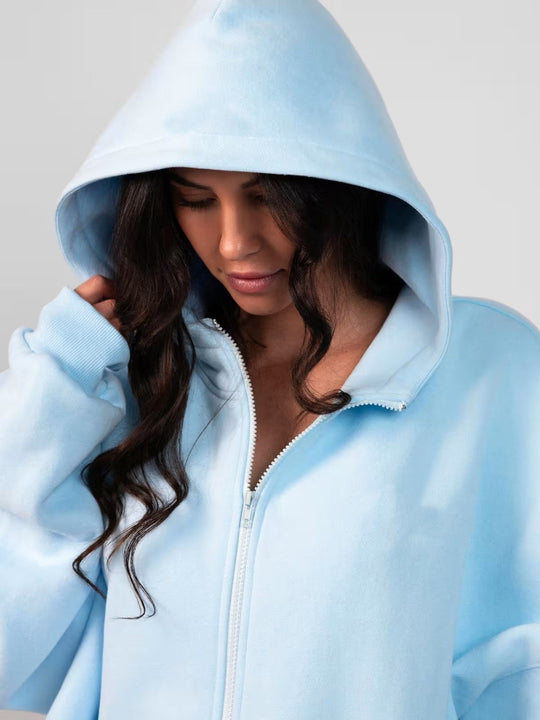 Damen Oversized Kapuzenjacke mit gemütlicher Passform und tiefen Taschen Shopnory