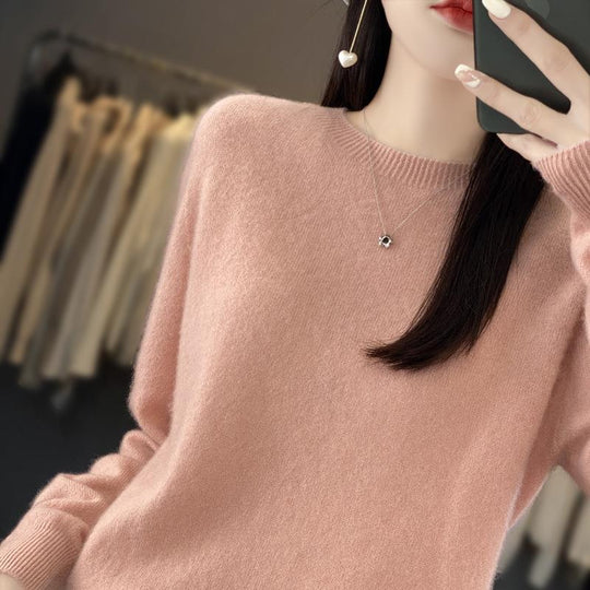 Damen Lockerer Feinstrick-Pullover mit Rundhalsausschnitt und flauschiger Angora-Optik Shop Nory