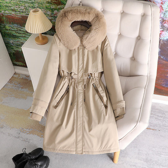 Damen nan taillierter Winterparka mit breitem Kunstfellkragen und Kordelzugtaillierung Shop Nory