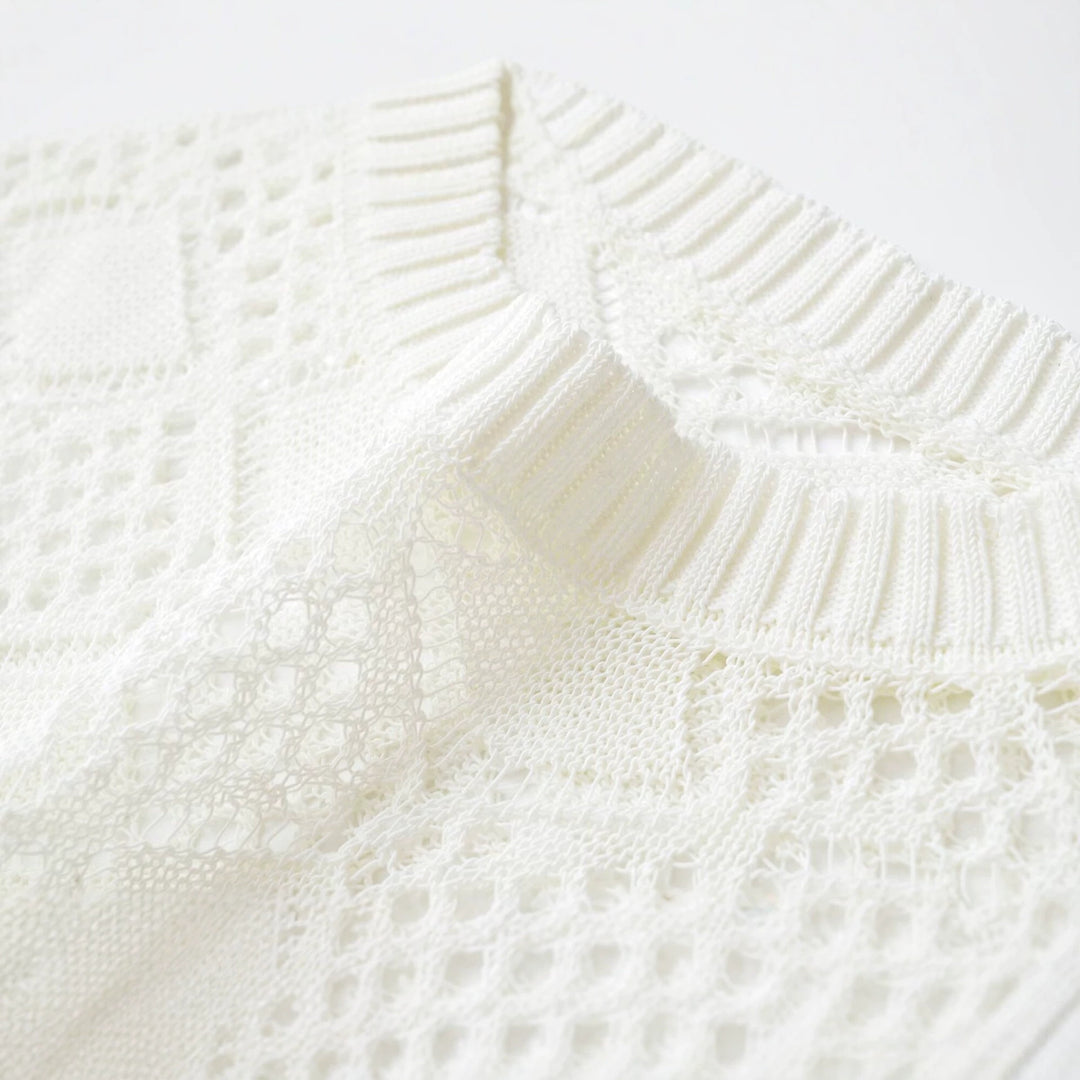 Damen Lochstrick-Pullover mit Rautenmuster und Rundhalsausschnitt Shop Nory