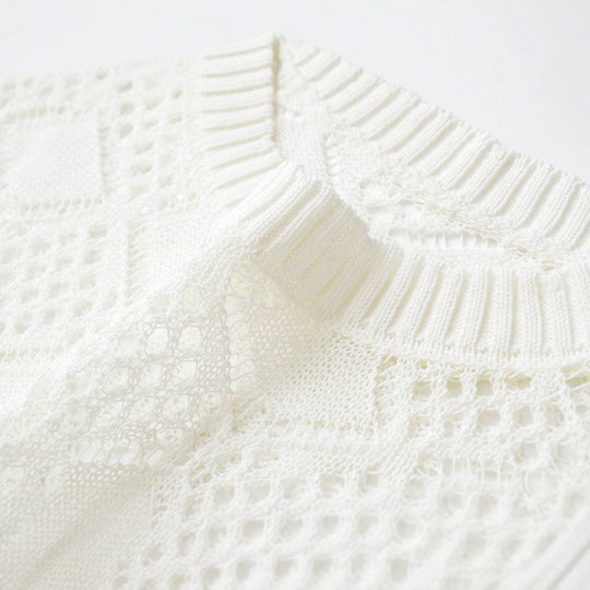 Damen Lochstrick-Pullover mit Rautenmuster und Rundhalsausschnitt Shop Nory